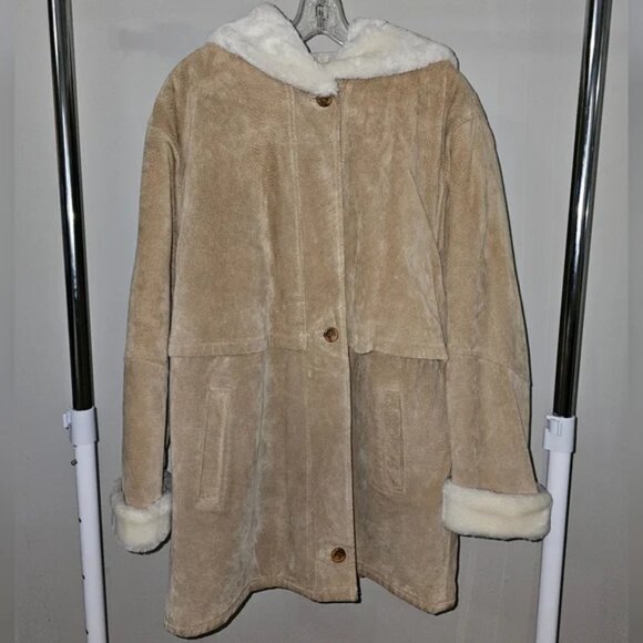 Wilson The Leather Experts Large Suede Leather/Faux Fur Lining Zip Hooded Coat - Picture 1 of 11